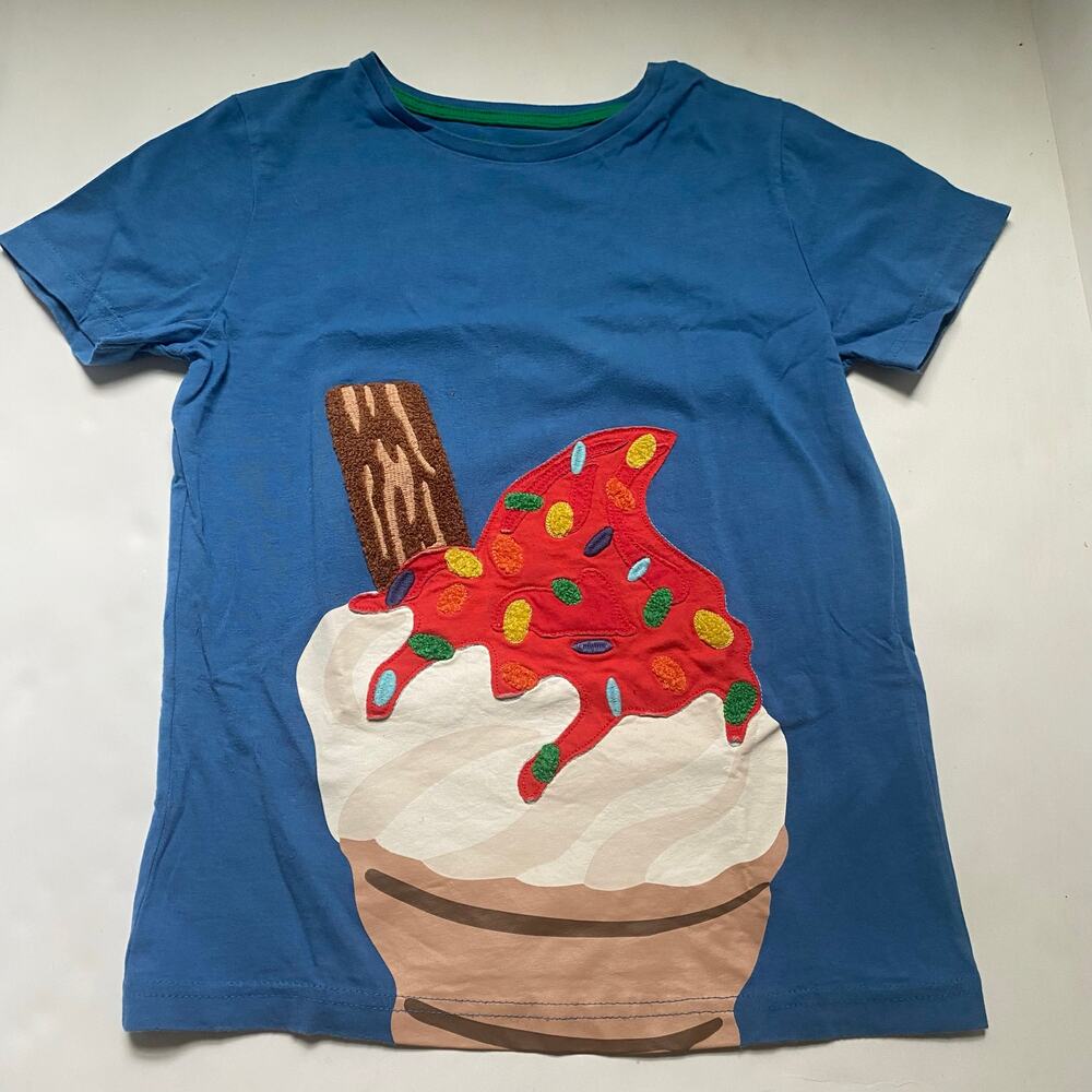 Mini Boden Ice Cream Appliqué Short Sleeve Shirt